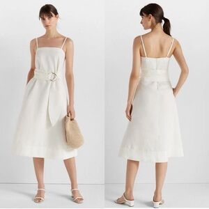 NWT club monaco belted linen blend A-line Midi Dress